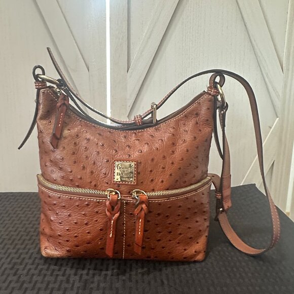 Dooney & Bourke Ostrich Collection Embossed Leather Hobo Bag - Picture 1 of 16